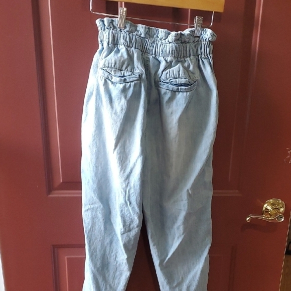 Free People Margate Blue Ankle Cropped Jeans with Paper Bag Waist - Picture 7 of 11
